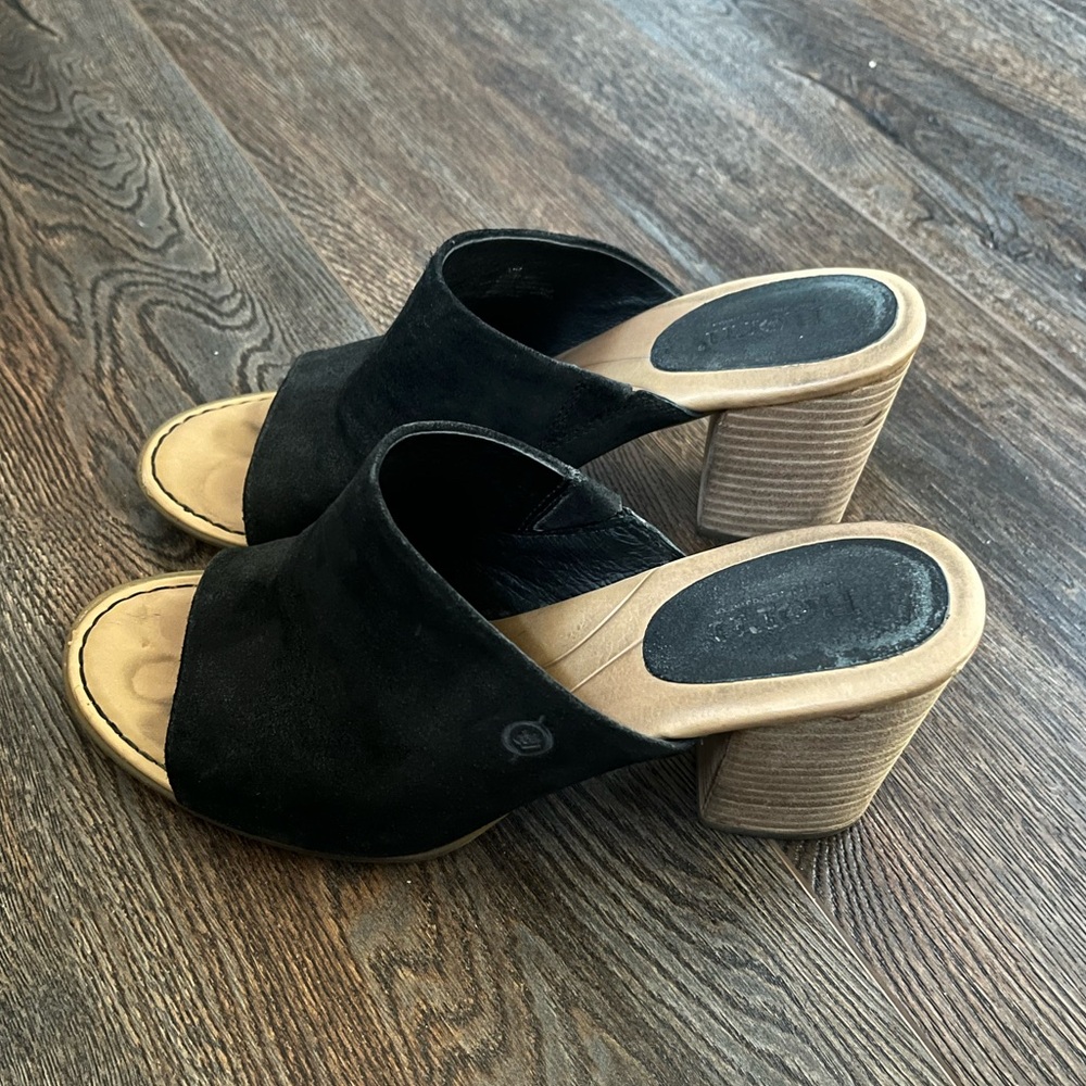 Born black suede open toe slip on mule